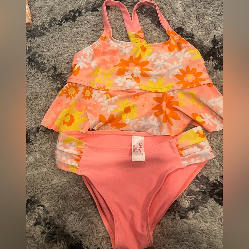 Cat & Jack Pink and Orange Bikini with Ruffled Tiers